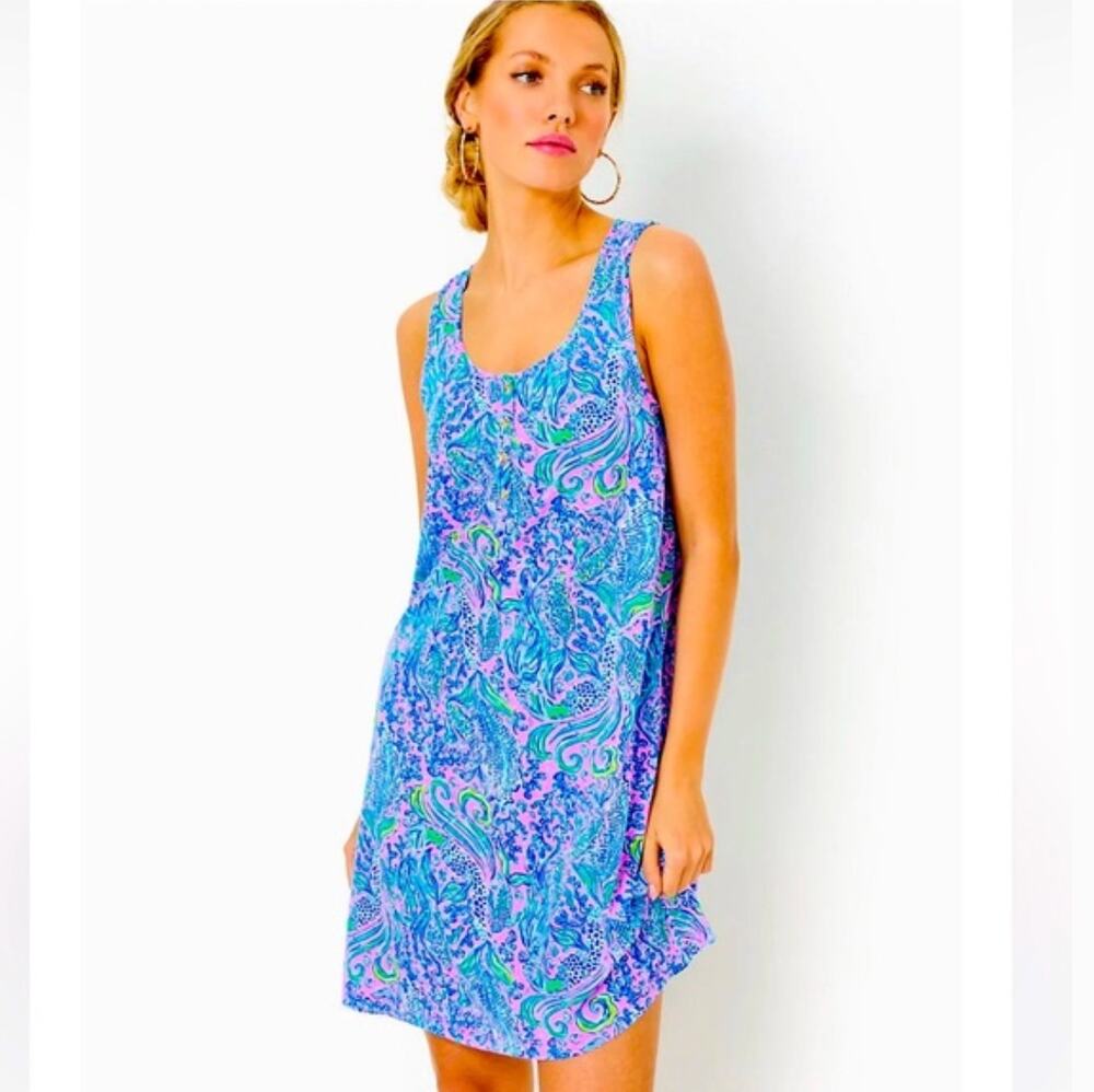 Lilly Pulitzer Lela Henley Tank Dress XXS 2XS NWOT We Mermaid It Blue Pink Prep